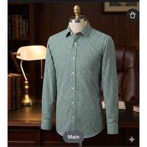 Van Heusen Men 16 32/33 Dress Shirt Regular Fit Black Gray Mini Check Knit Dappe